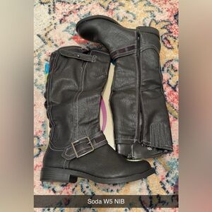 Soda Black Buckle Heeled Boots